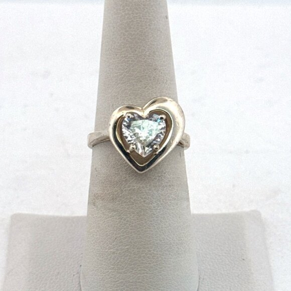 Estate Sterling Silver 925 Heart Ring w/ Clear Stone Center, Size 6.5, 4.5g - Picture 1 of 8